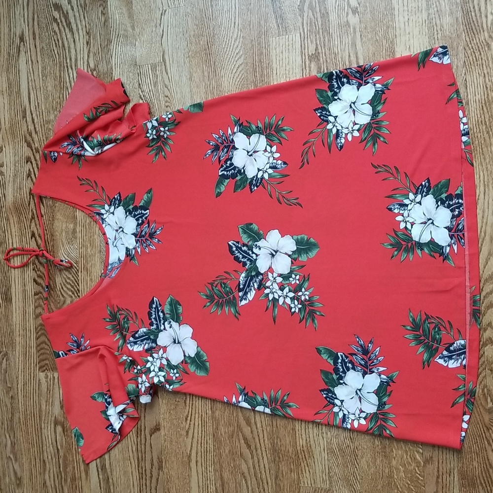 (XL) George Tropical Floral Print Slightly Sheer Flowy Beach Dress/Swim Cover Up - Picture 7 of 7